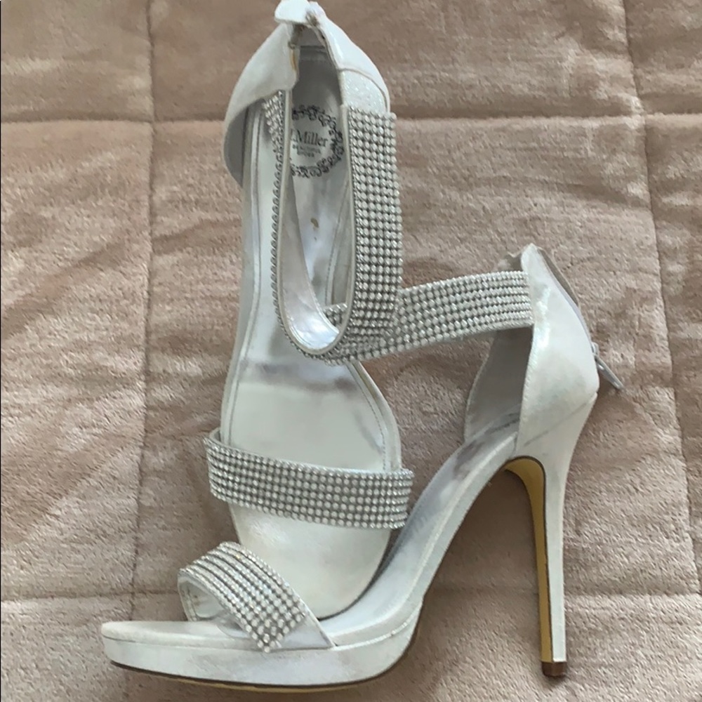 Crystal studded ankle strap stilettos